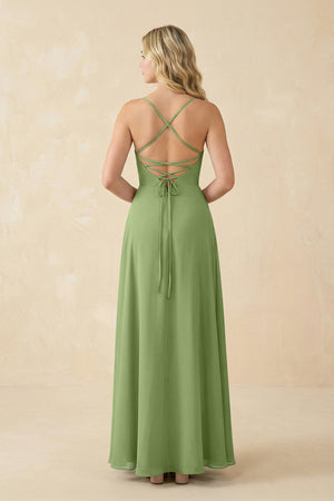 A-Line Chiffon Spaghetti Strap Bridesmaid Dress in Matcha - SHE IS ME BRIDESMAID DRESSES