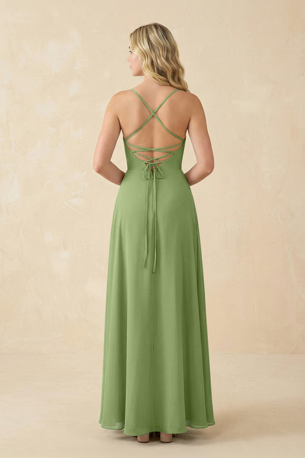 A-Line Chiffon Spaghetti Strap Bridesmaid Dress in Matcha - SHE IS ME BRIDESMAID DRESSES