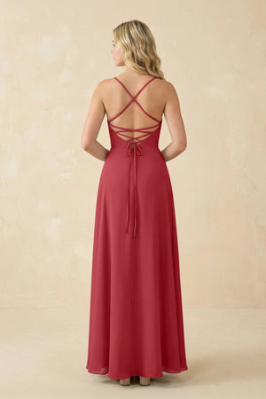 A-Line Chiffon Spaghetti Strap Bridesmaid Dress in Merlot - SHE IS ME BRIDESMAID DRESSES