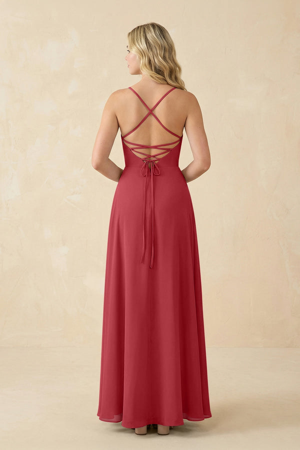 A-Line Chiffon Spaghetti Strap Bridesmaid Dress in Merlot - SHE IS ME BRIDESMAID DRESSES
