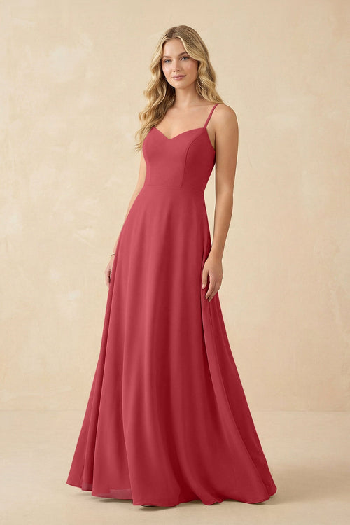 A-Line Chiffon Spaghetti Strap Bridesmaid Dress in Merlot - SHE IS ME BRIDESMAID DRESSES