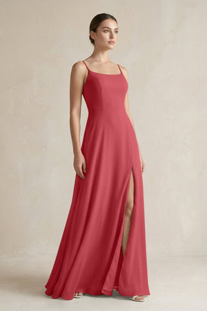 A - Line Chiffon Spaghetti Strap Bridesmaid Dress in Merlot - SHE IS ME Bridesmaid Dresses