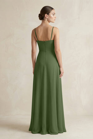 A-Line Chiffon Spaghetti Strap Bridesmaid Dress in Moss (2) | KISSBRIDAL