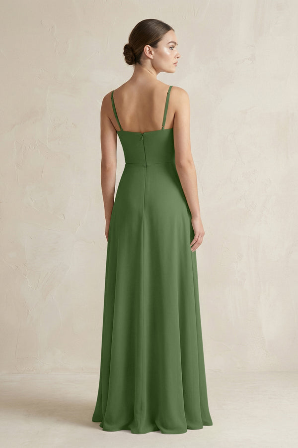 A - Line Chiffon Spaghetti Strap Bridesmaid Dress in Moss - SHE IS ME Bridesmaid Dresses
