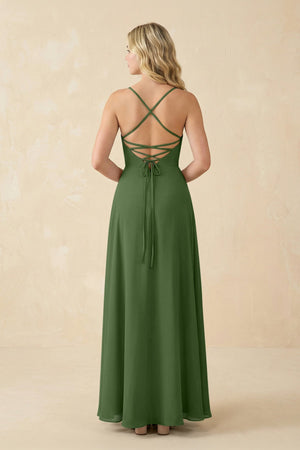 A-Line Chiffon Spaghetti Strap Bridesmaid Dress in Moss - SHE IS ME BRIDESMAID DRESSES