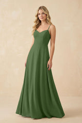 A-Line Chiffon Spaghetti Strap Bridesmaid Dress in Moss - KISS BRIDAL BRIDESMAID DRESSES