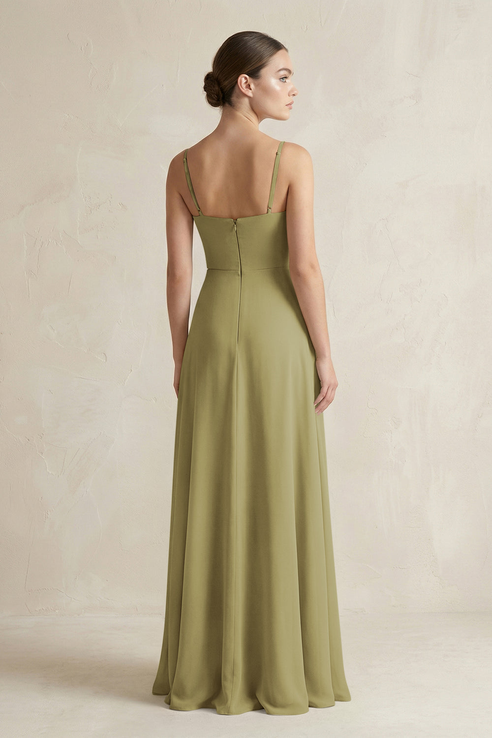 A-Line Chiffon Spaghetti Strap Bridesmaid Dress in Moss Green