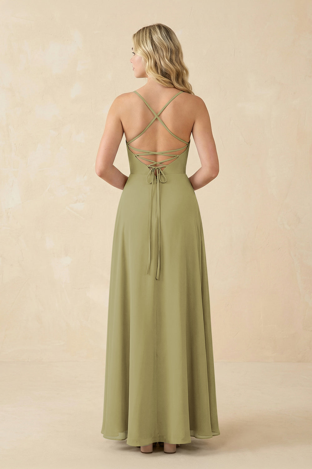 A-Line Chiffon Spaghetti Strap Bridesmaid Dress in Moss Green