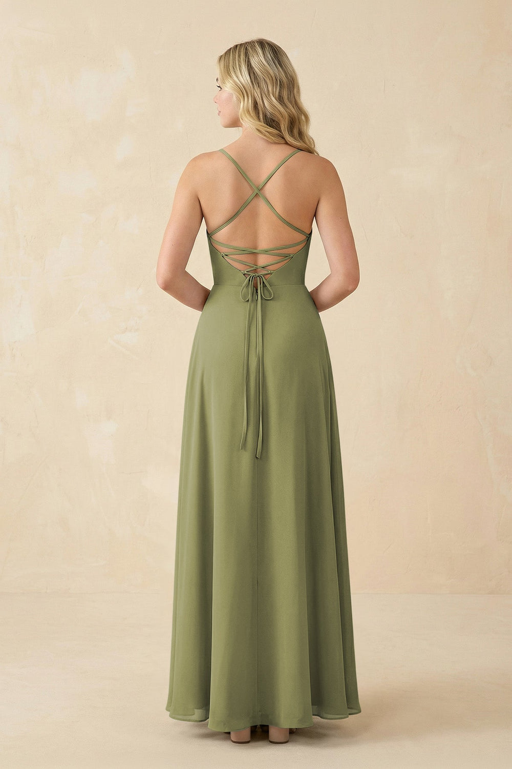 A-Line Chiffon Spaghetti Strap Bridesmaid Dress in Moss Green - KISS BRIDAL BRIDESMAID DRESSES