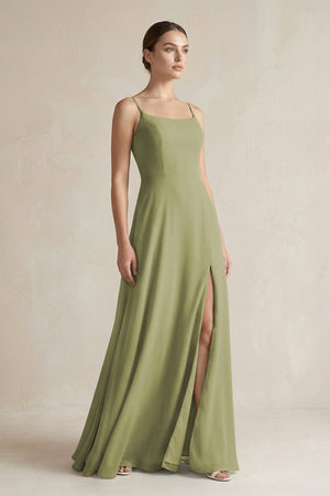 A - Line Chiffon Spaghetti Strap Bridesmaid Dress in Moss Green - SHE IS ME Bridesmaid Dresses
