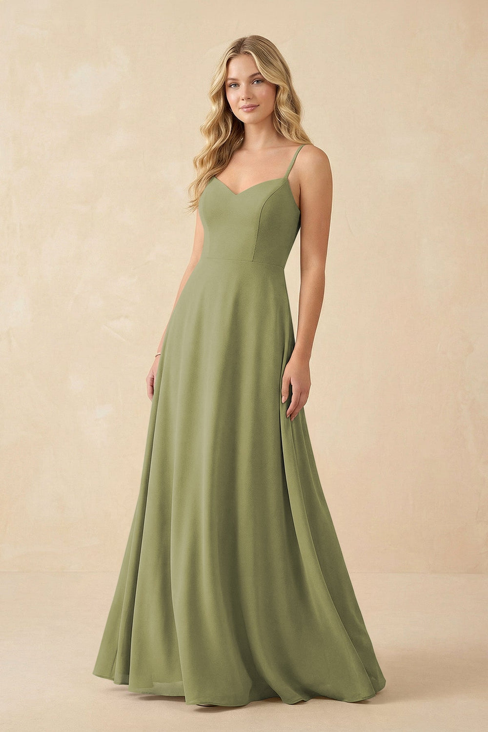 A-Line Chiffon Spaghetti Strap Bridesmaid Dress in Moss Green - KISS BRIDAL BRIDESMAID DRESSES