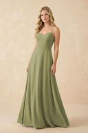 A-Line Chiffon Spaghetti Strap Bridesmaid Dress in Moss Green - SHE IS ME BRIDESMAID DRESSES