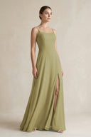 A-Line Chiffon Spaghetti Strap Bridesmaid Dress in Moss Green | KISSBRIDAL