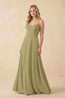 A-Line Chiffon Spaghetti Strap Bridesmaid Dress in Moss Green | KISSBRIDAL