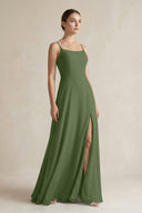 A-Line Chiffon Spaghetti Strap Bridesmaid Dress in Moss | KISSBRIDAL