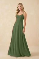A-Line Chiffon Spaghetti Strap Bridesmaid Dress in Moss | KISSBRIDAL