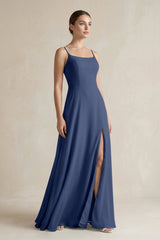 A - Line Chiffon Spaghetti Strap Bridesmaid Dress in Navy - KISS BRIDAL Bridesmaid Dresses