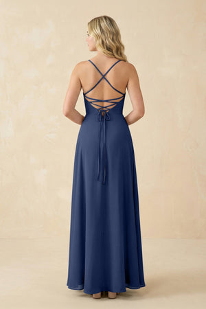 A-Line Chiffon Spaghetti Strap Bridesmaid Dress in Navy - SHE IS ME BRIDESMAID DRESSES