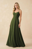 A-Line Chiffon Spaghetti Strap Bridesmaid Dress in Olive - SHE IS ME BRIDESMAID DRESSES