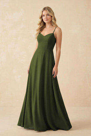 A-Line Chiffon Spaghetti Strap Bridesmaid Dress in Olive - SHE IS ME BRIDESMAID DRESSES