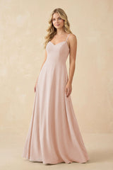 A-Line Chiffon Spaghetti Strap Bridesmaid Dress in Pale Blush - KISS BRIDAL BRIDESMAID DRESSES