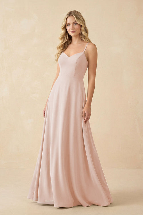 A-Line Chiffon Spaghetti Strap Bridesmaid Dress in Pale Blush - SHE IS ME BRIDESMAID DRESSES
