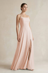 A - Line Chiffon Spaghetti Strap Bridesmaid Dress in Pale Blush - KISS BRIDAL Bridesmaid Dresses