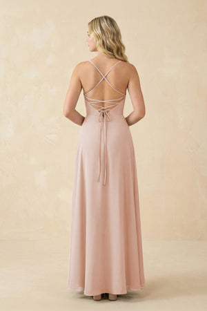 A-Line Chiffon Spaghetti Strap Bridesmaid Dress in Pale Blush - SHE IS ME BRIDESMAID DRESSES