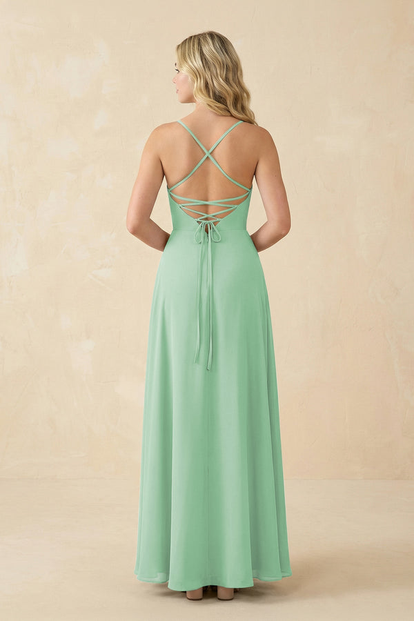 A-Line Chiffon Spaghetti Strap Bridesmaid Dress in Pale Pistachio - SHE IS ME BRIDESMAID DRESSES