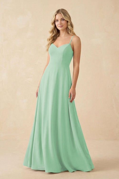 A-Line Chiffon Spaghetti Strap Bridesmaid Dress in Pale Pistachio - SHE IS ME BRIDESMAID DRESSES