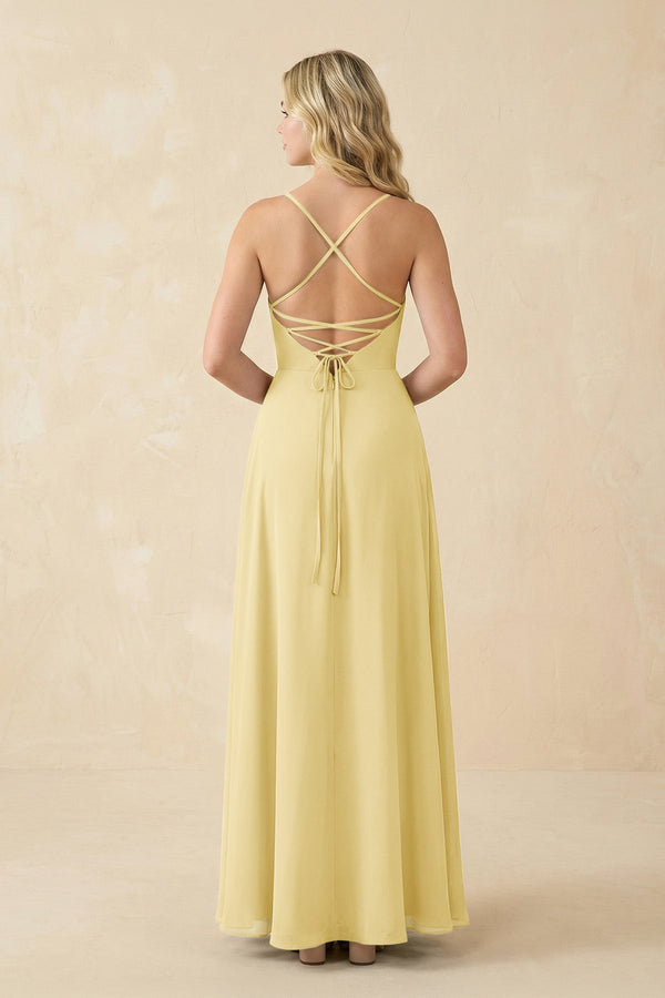 A-Line Chiffon Spaghetti Strap Bridesmaid Dress in Pastel Yellow - SHE IS ME BRIDESMAID DRESSES