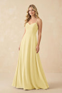 A-Line Chiffon Spaghetti Strap Bridesmaid Dress in Pastel Yellow - SHE IS ME BRIDESMAID DRESSES