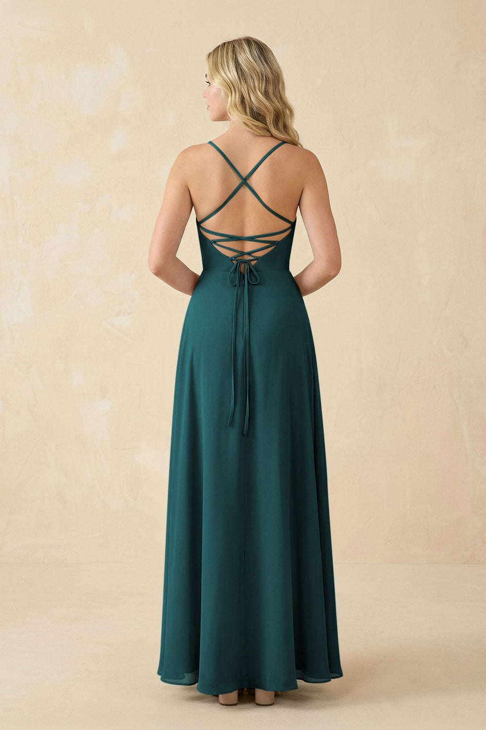 A-Line Chiffon Spaghetti Strap Bridesmaid Dress in Pine - KISS BRIDAL BRIDESMAID DRESSES
