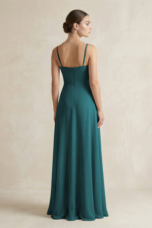 A - Line Chiffon Spaghetti Strap Bridesmaid Dress in Pine - SHE IS ME Bridesmaid Dresses