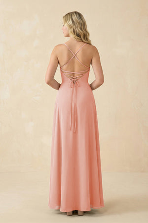 A-Line Chiffon Spaghetti Strap Bridesmaid Dress in Rose Petal - SHE IS ME BRIDESMAID DRESSES