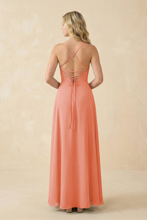 A-Line Chiffon Spaghetti Strap Bridesmaid Dress in Rosette - SHE IS ME BRIDESMAID DRESSES
