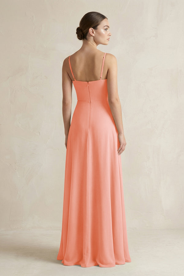 A - Line Chiffon Spaghetti Strap Bridesmaid Dress in Rosette - SHE IS ME Bridesmaid Dresses