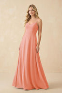 A-Line Chiffon Spaghetti Strap Bridesmaid Dress in Rosette - SHE IS ME BRIDESMAID DRESSES