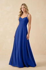 A-Line Chiffon Spaghetti Strap Bridesmaid Dress in Royal Blue - KISS BRIDAL BRIDESMAID DRESSES