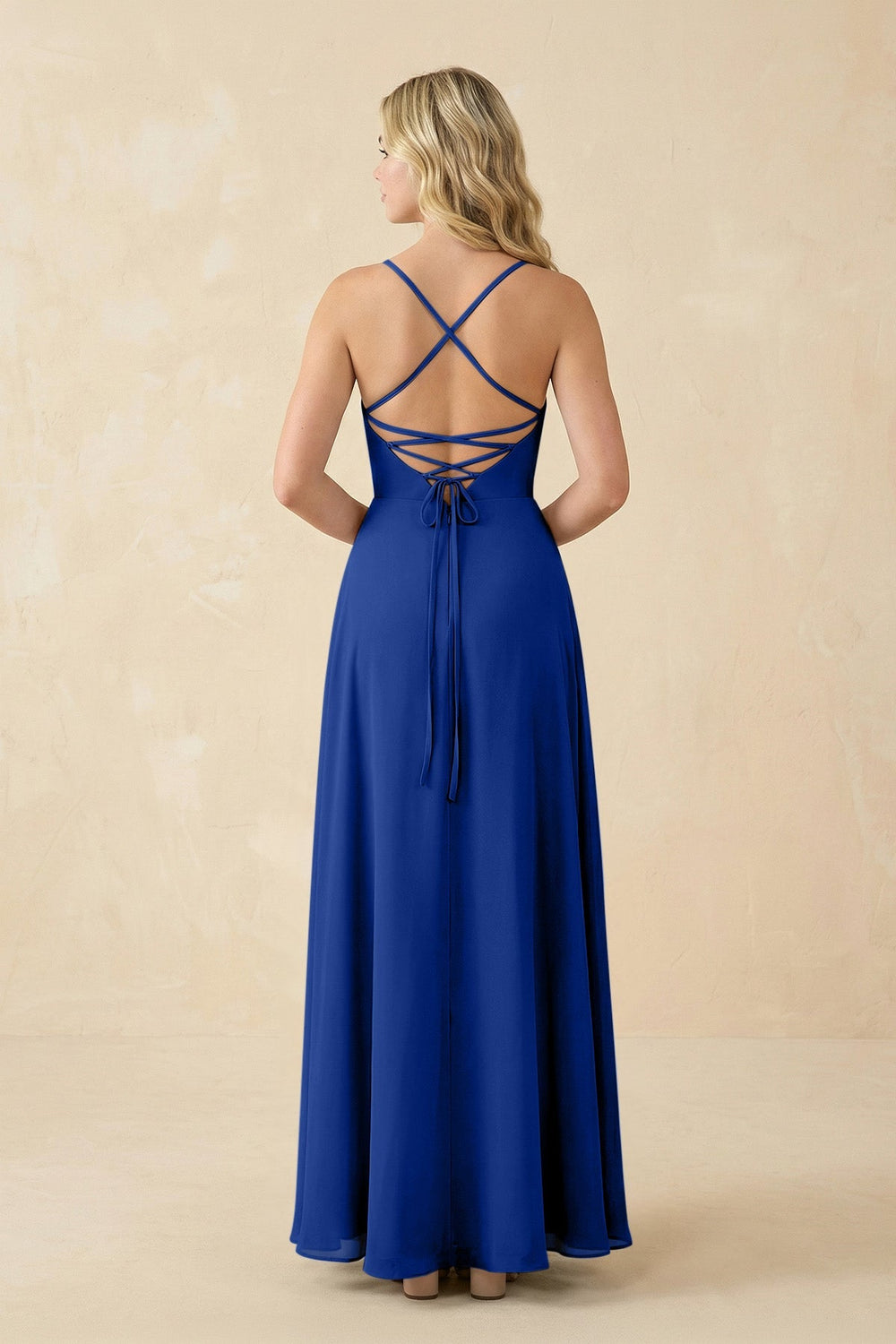 A-Line Chiffon Spaghetti Strap Bridesmaid Dress in Royal Blue - KISS BRIDAL BRIDESMAID DRESSES