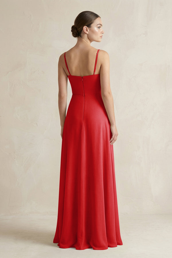 A - Line Chiffon Spaghetti Strap Bridesmaid Dress in Ruby Red - SHE IS ME Bridesmaid Dresses