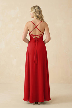 A-Line Chiffon Spaghetti Strap Bridesmaid Dress in Ruby Red - SHE IS ME BRIDESMAID DRESSES