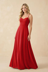 A-Line Chiffon Spaghetti Strap Bridesmaid Dress in Ruby Red - KISS BRIDAL BRIDESMAID DRESSES