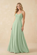 A-Line Chiffon Spaghetti Strap Bridesmaid Dress in Sage - SHE IS ME BRIDESMAID DRESSES