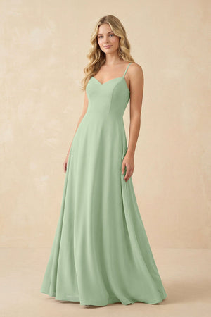 A-Line Chiffon Spaghetti Strap Bridesmaid Dress in Sage - SHE IS ME BRIDESMAID DRESSES