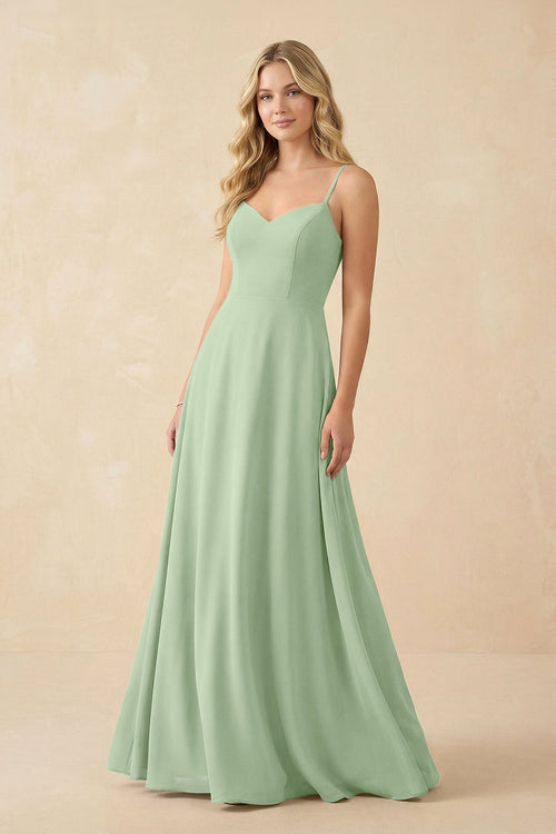 A-Line Chiffon Spaghetti Strap Bridesmaid Dress in Sage - SHE IS ME BRIDESMAID DRESSES