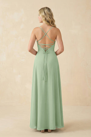 A-Line Chiffon Spaghetti Strap Bridesmaid Dress in Sage - SHE IS ME BRIDESMAID DRESSES