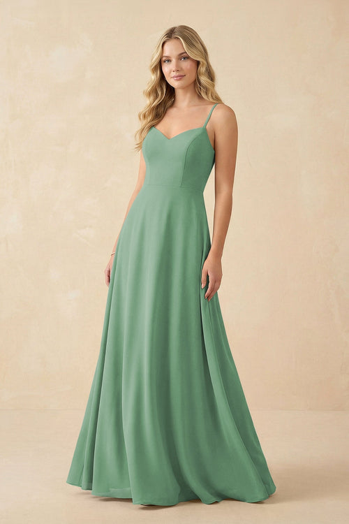 A-Line Chiffon Spaghetti Strap Bridesmaid Dress in Sea Glass - SHE IS ME BRIDESMAID DRESSES