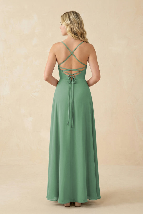 A-Line Chiffon Spaghetti Strap Bridesmaid Dress in Sea Glass - SHE IS ME BRIDESMAID DRESSES