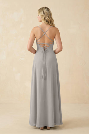 A-Line Chiffon Spaghetti Strap Bridesmaid Dress in Silver - SHE IS ME BRIDESMAID DRESSES